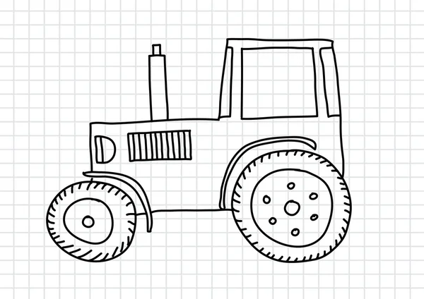 Drawing of tractor on squared paper — Stock Vector