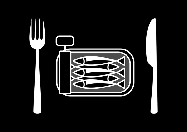 与餐具沙丁鱼罐头 — 图库矢量图片