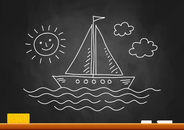 Drawing of sailboat on blackboard — Stock Vector