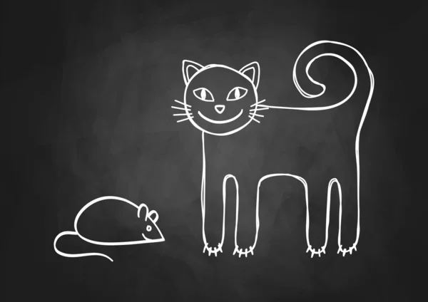 Cat and mouse on blackboard — Stock Vector