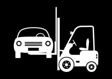 siyah arka plan üzerine araba ile forklift kamyon