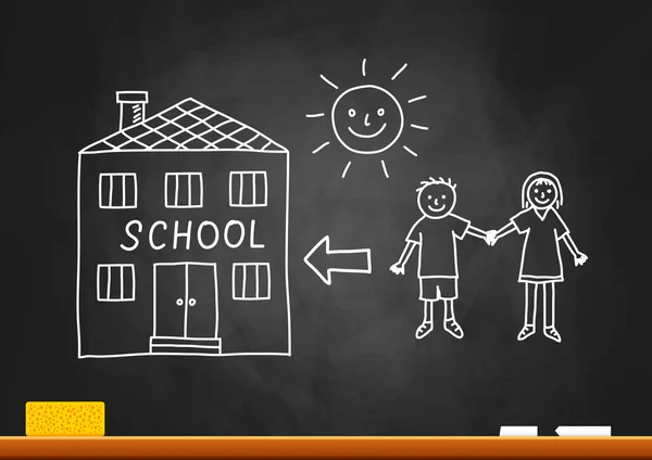 Children and school on blackboard — Stock Vector
