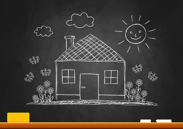 Drawing of house on blackboard — Stock Vector