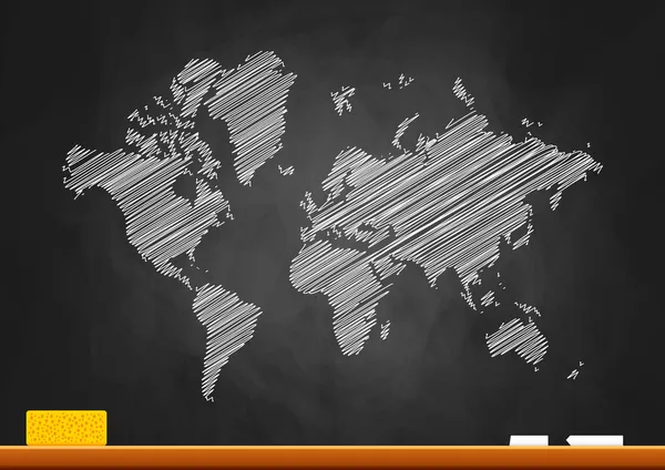 World map on blackboard — Stok Vektör