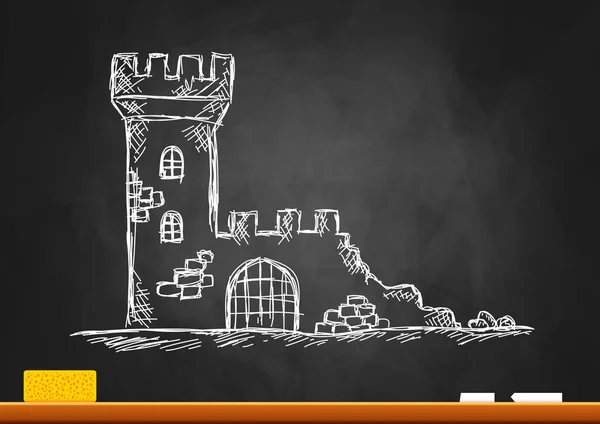 Drawing of castle ruins on blackboard — Stock Vector