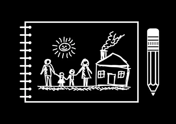 Kresba rodiny a domu — Stockový vektor