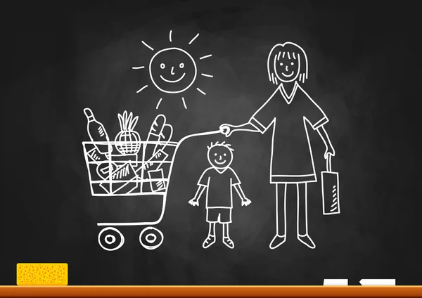 Drawing of woman and boy on blackboard — Stock Vector