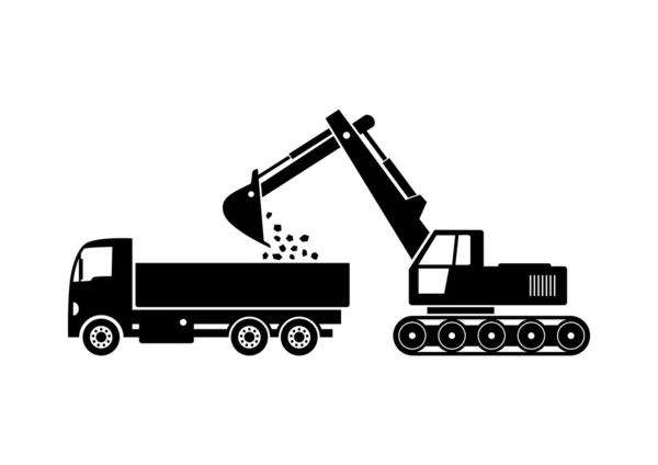 Vrachtwagen en graafmachine pictogram — Stockvector