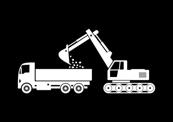 Vrachtwagen en graafmachine pictogram — Stockvector