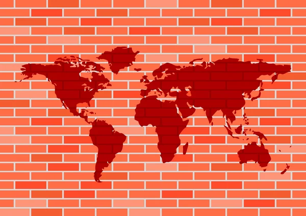 Dünya Haritası üzerinde tuğla duvar — Stok Vektör