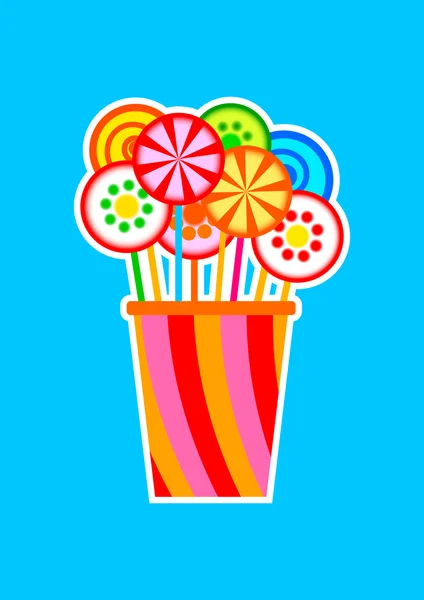 Colorful lollipops on blue background — Stock Vector