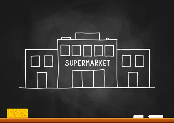 Supermarket drawing on blackboard — Stock Vector