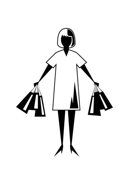 Mujer con bolsas de compras — Vector de stock