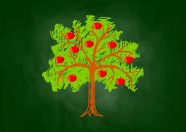 Appelboom tekening op blackboard — Stockvector