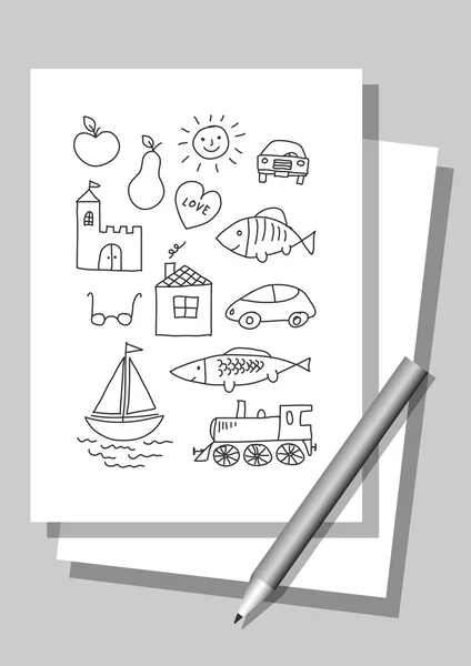 Drawings on paper — Stock Vector