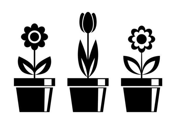 Iconos de flores negras sobre fondo blanco — Vector de stock