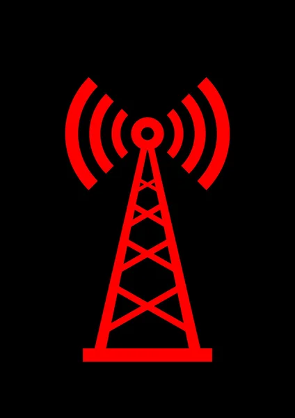 Icono del transmisor rojo sobre fondo negro — Vector de stock