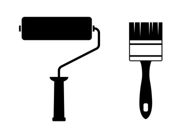 rulo ve fırça beyaz zemin üzerine  