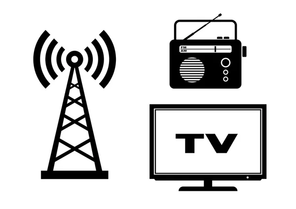 音频和电视在白色背景上的图标 — 图库矢量图片