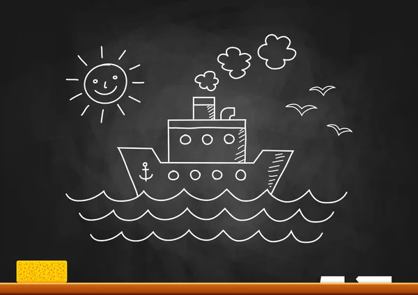 Ship drawing on blackboard — Stock Vector