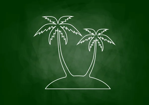 Dibujo de isla con palmeras en pizarra — Vector de stock
