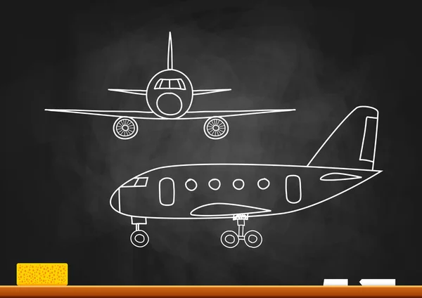 Dibujo de aviones en pizarra — Vector de stock