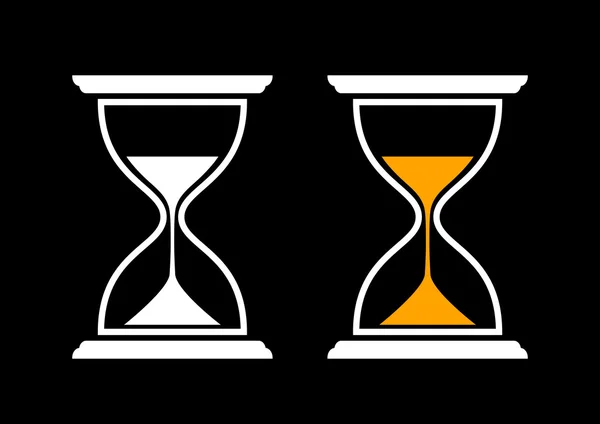 Iconos de reloj de arena sobre fondo negro — Vector de stock