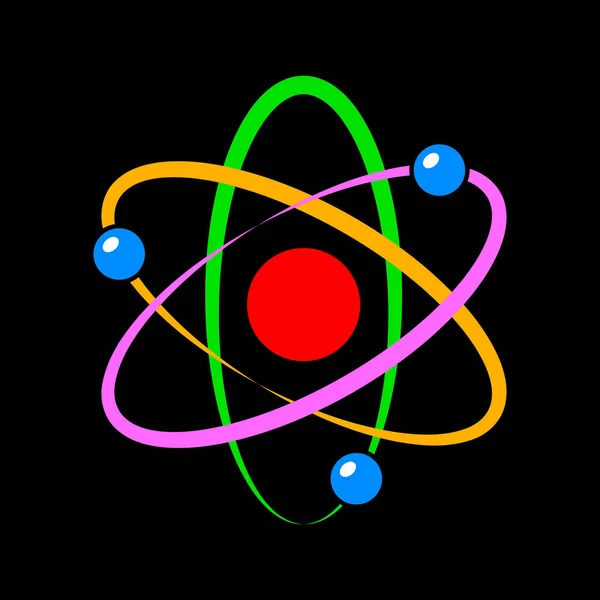 Atom Vector Pictogram Zwarte Achtergrond — Stockvector