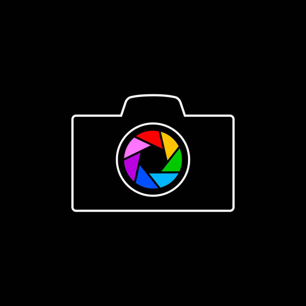 Camera vector icon on black background