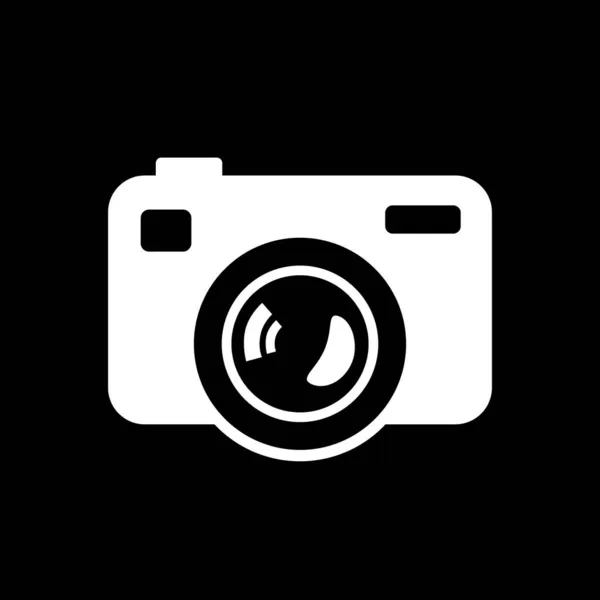 Witte Camera Vector Pictogram Zwarte Achtergrond — Stockvector