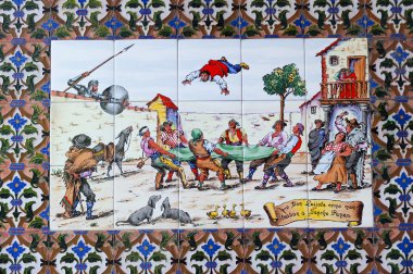 Don Kişot ve sancho panza İspanyol bir toprak parçası üzerinde.