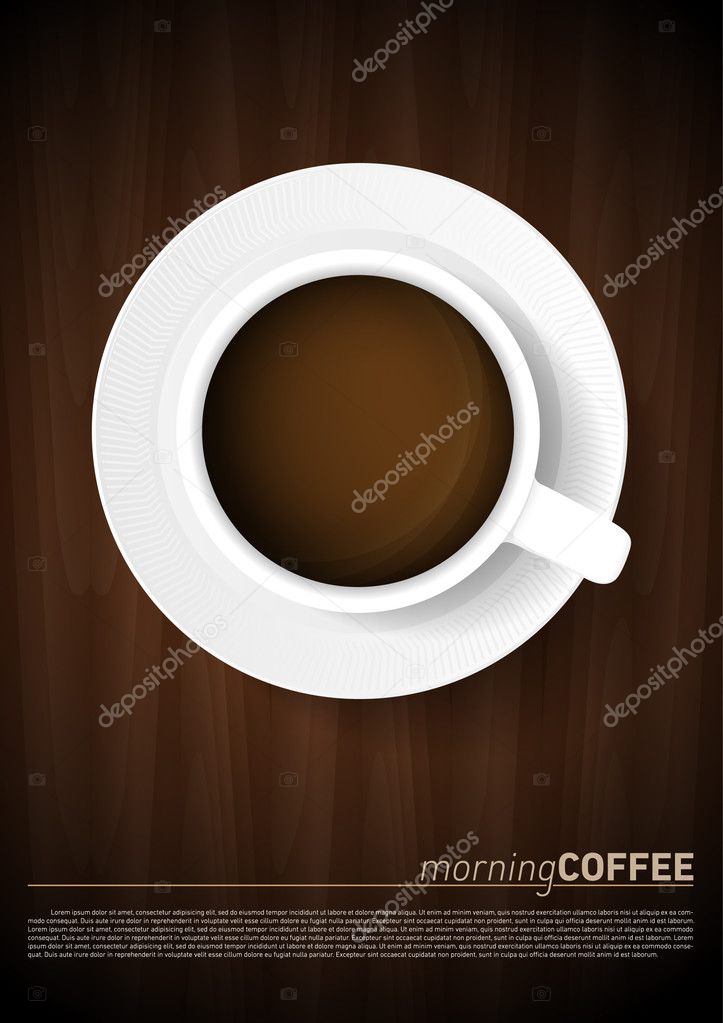 Vector coffee cup against wooden background with sign 
