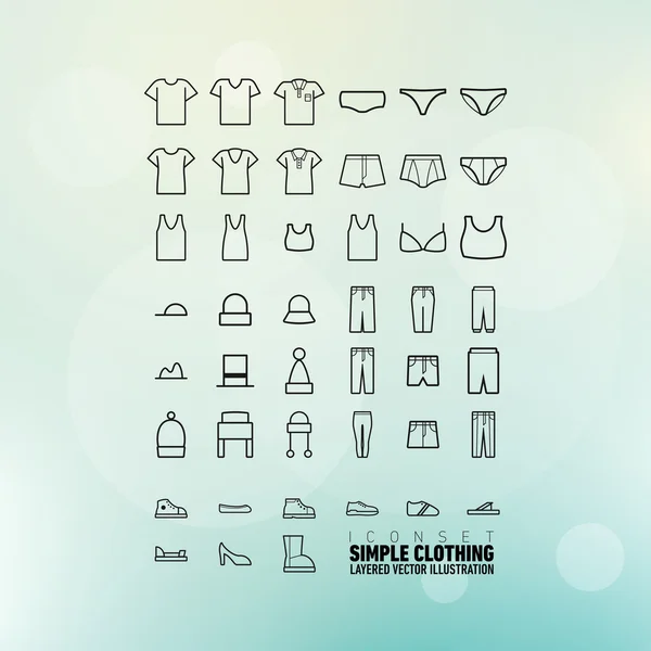 Enkla kläder ikoner set — Stock vektor