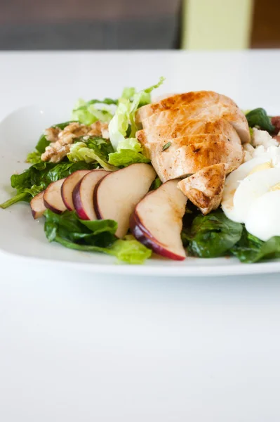 Teller mit frisch gehacktem gegrilltem Hühnchensalat — Stockfoto