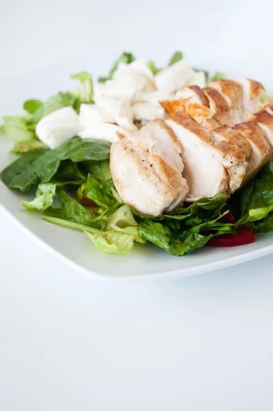 Plaat van vers gehakte gegrilde kippensalade — Stockfoto