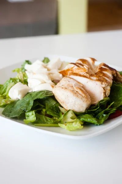 Teller mit frisch gehacktem gegrilltem Hühnchensalat — Stockfoto