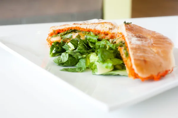 Sanduíche italiano de ciabatta panini com queijo e tomate — Fotografia de Stock