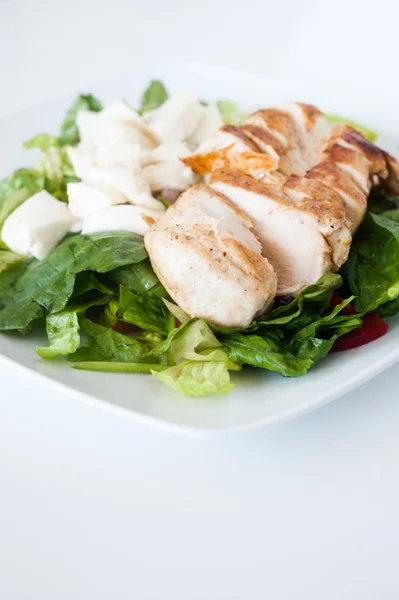 Teller mit frisch gehacktem gegrilltem Hühnchensalat Stockbild