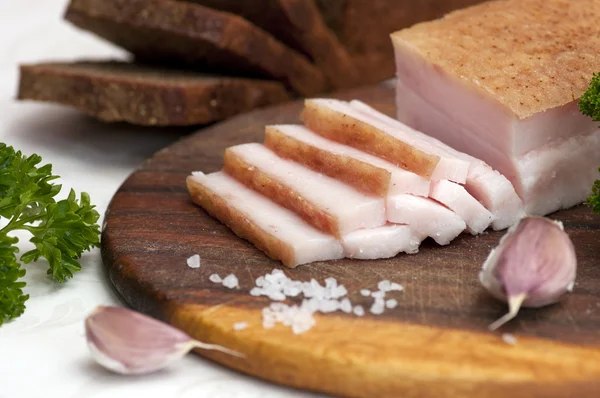 Sliced salted pork lard (salo) — Stock Photo, Image