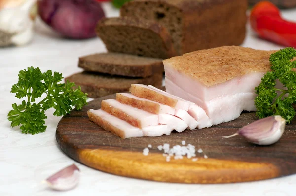 Sliced salted pork lard (salo) — Stock Photo, Image