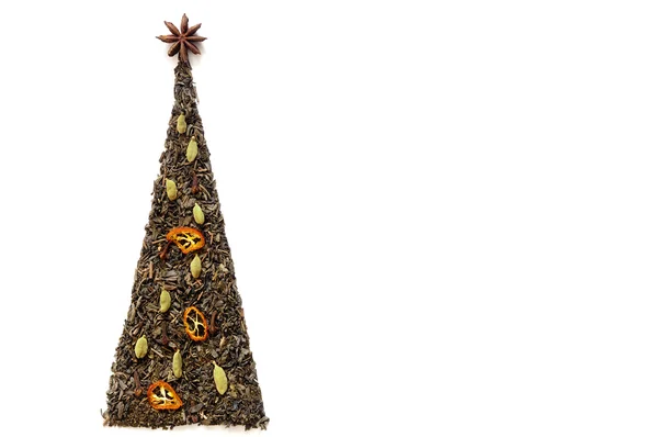 Cartão postal de árvore de Natal feito de chá — Fotografia de Stock