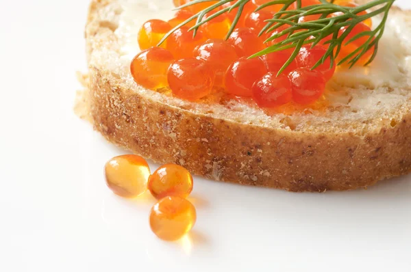 Sandwich with red caviar close up — Stock Photo, Image