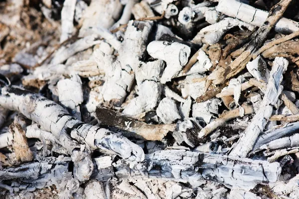 Węgiel drzewny i biały popiół wygaszone ognisko — Zdjęcie stockowe