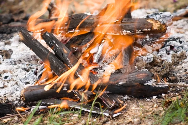 Broken bonfire with flame — Stock Photo, Image