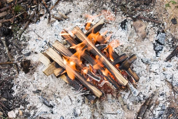 Camping bonfire on ash — Stok Foto