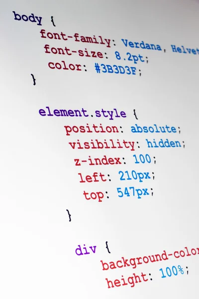 CSS bron verticale weergave van code close-up — Stockfoto
