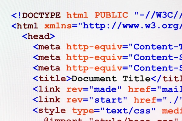 Вид спереди код HTML веб-страницы — стоковое фото