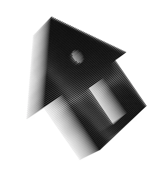 Svart pixel ikon-liknande bild av huset med dörr och små runda w — Stockfoto