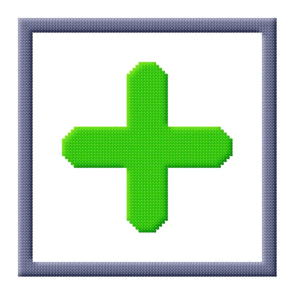 Kubussen pixel beeld van groene plusteken in grijze frame — Stockfoto