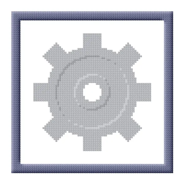 Cubes pixel image of gray cogwheel in frame — Stock Photo, Image